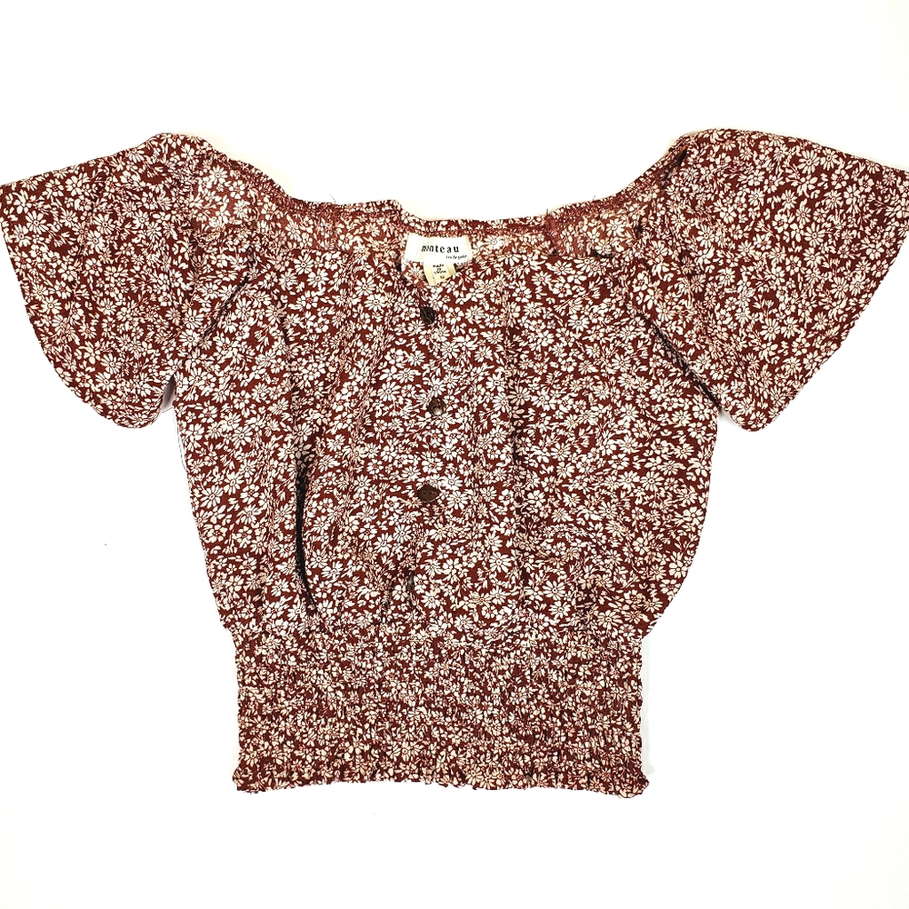 monteau Brown Floral Crop Top